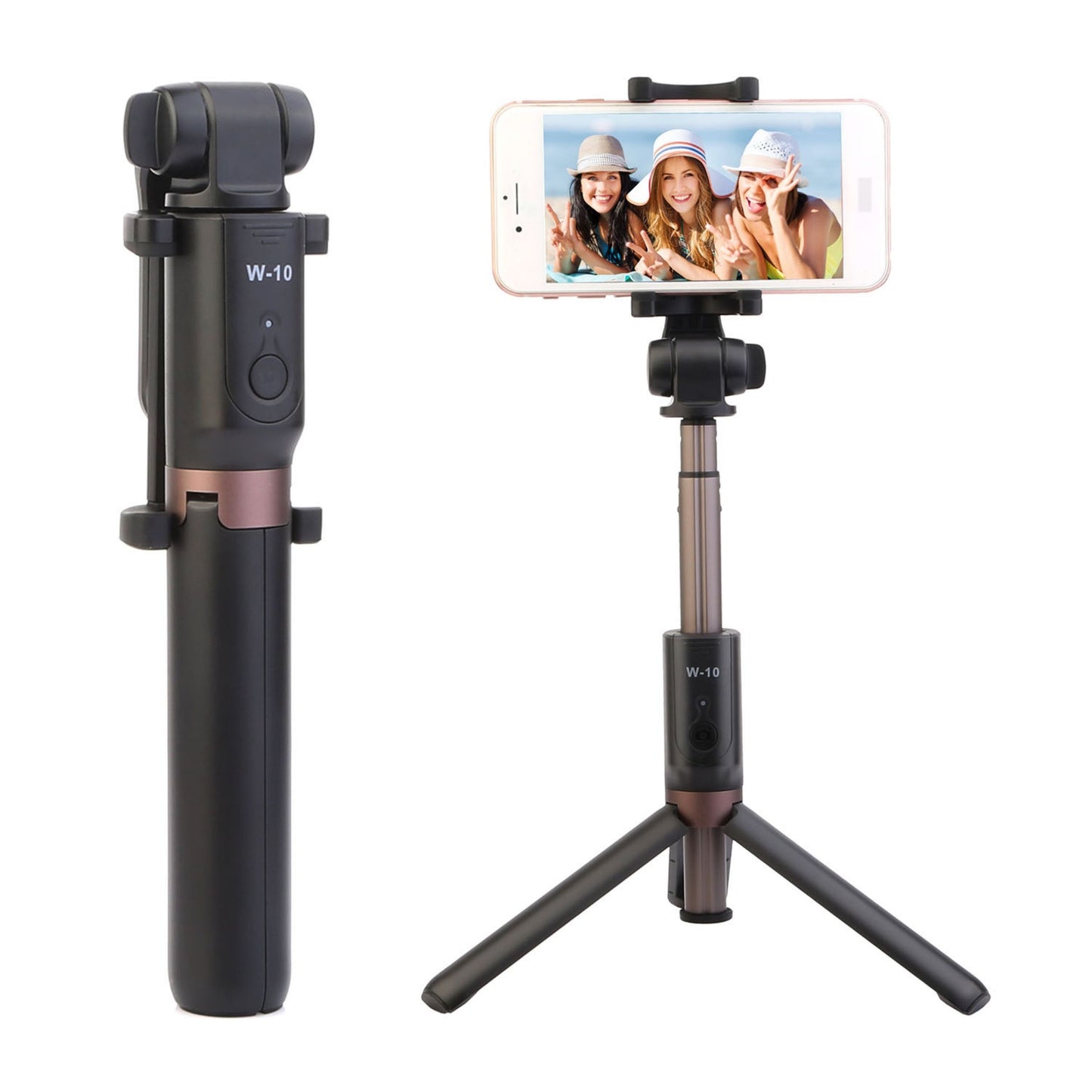 Wireless Selfie Stick Tripod w/Remote Shutter for iPhone XS/XR/Max/Galaxy S10/S9 - Extendable, Detachable, Rechargeable. - Black -