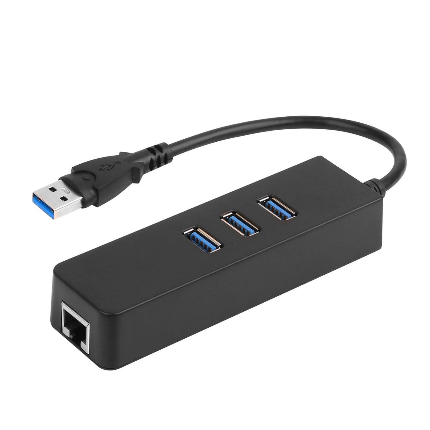 3-Port USB 3.0 Hub + Gigabit Ethernet Adapter - 10/100/1000 Mbps LAN Converter - RJ45 Wired USB Network Adapter - Black -