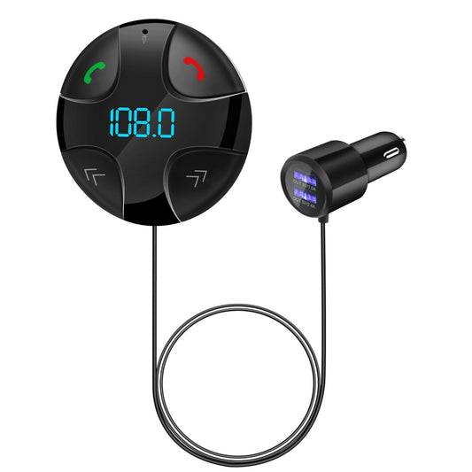 Wireless FM Transmitter V4.2 MP3 Player 3.4A Dual USB Charge Hands-free TF Card LED Display for Car Audio System - Black -