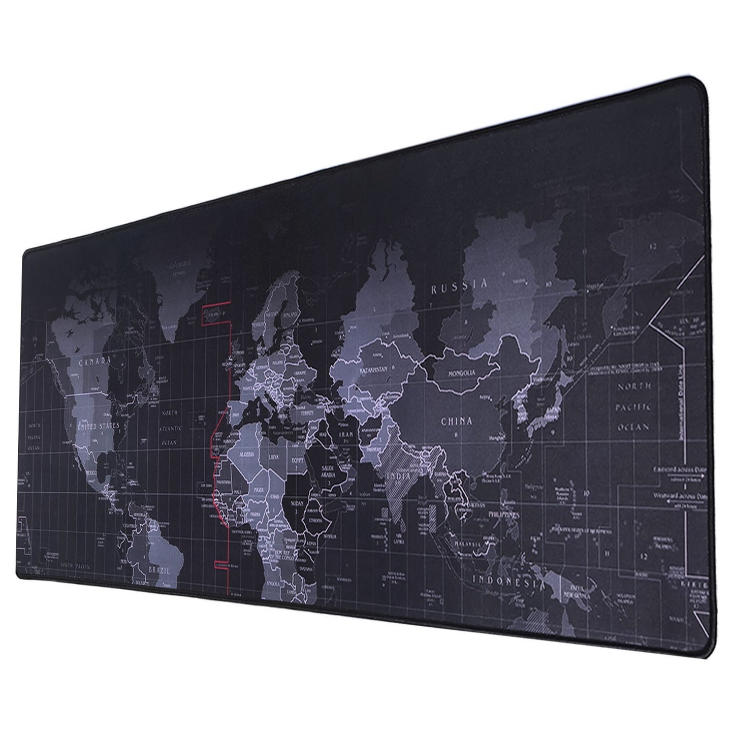 World Map Gaming Mouse Pad 31.0"x11.5" (3.0mm) - Non-Slip Rubber Base, Durable Stitched Edges, Smooth Surface - Black -