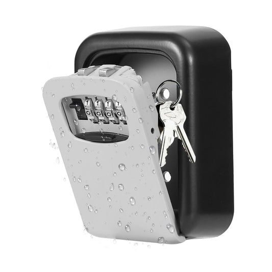 Key Lock Box Keys Storage Lock Box with 4 Digits Combination Resettable Codes Wall Mounted Outdoor Waterproof Cover - Black -