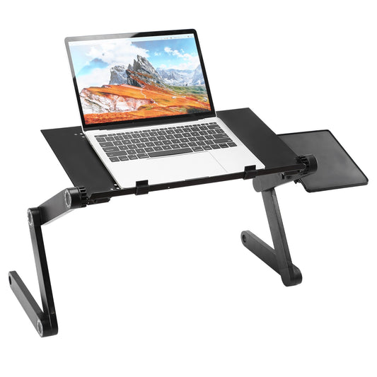 Foldable Laptop Table Bed Desk Aluminum Alloy Breakfast Tray w/ Mouse Board for Home Office Travel - Black -