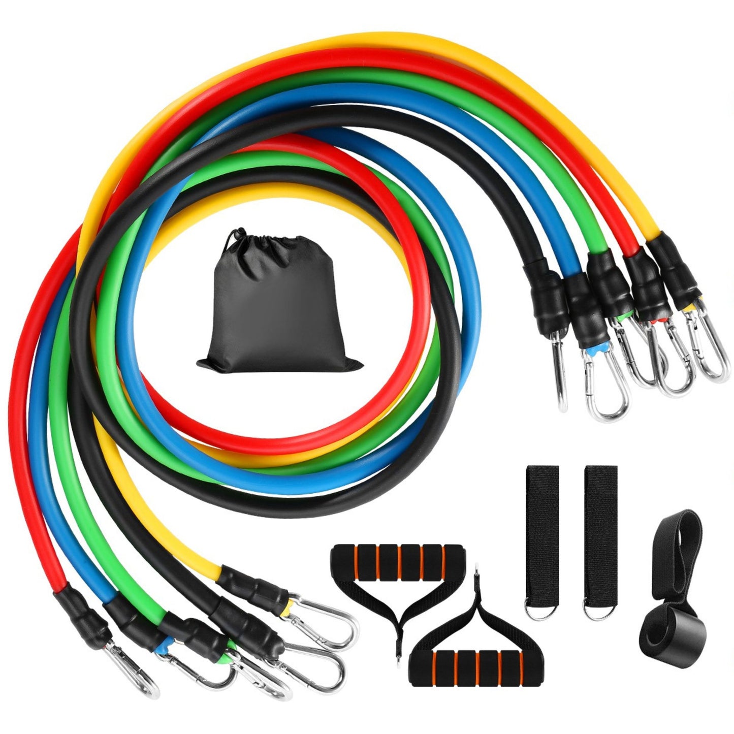 11-Piece Resistance Bands Set - Up to 100lbs - Fitness Workout Tubes with Door Anchor, Handles, and Ankle Straps - Multi -