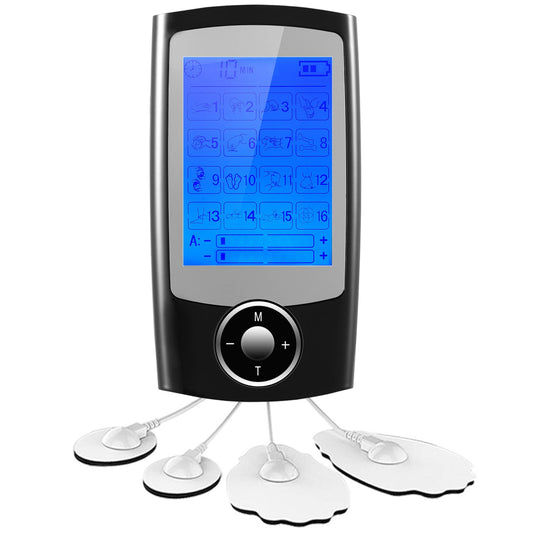 16 Mode Rechargeable Tens Unit - Pain Relief Massager with 2 Outputs and 6hrs Working - Black -