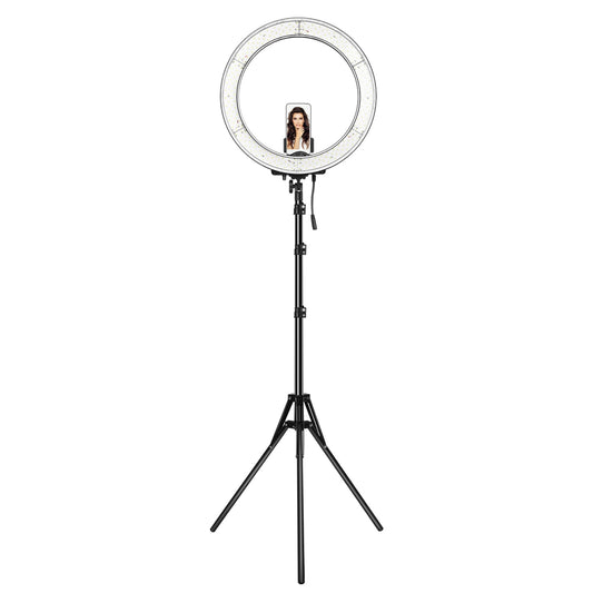 18" LED Ring Light Kit - Dimmable 55W, 3200K-5600K, with Tripod, Phone Holder, Carrying Bag - Perfect for Makeup, Video Shooting, Live Streaming - Black -