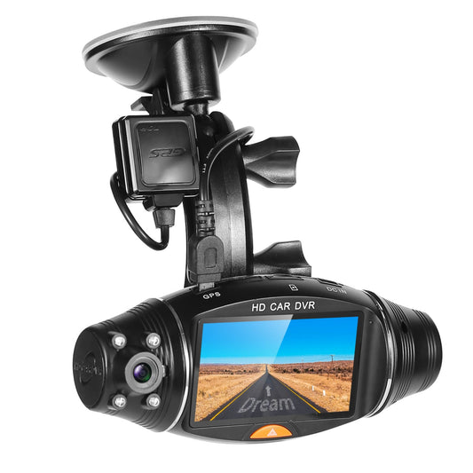 FHD 1080P Dual Lens Car DVR with GPS, G-Sensor, Night Vision - Video Recorder - Black -