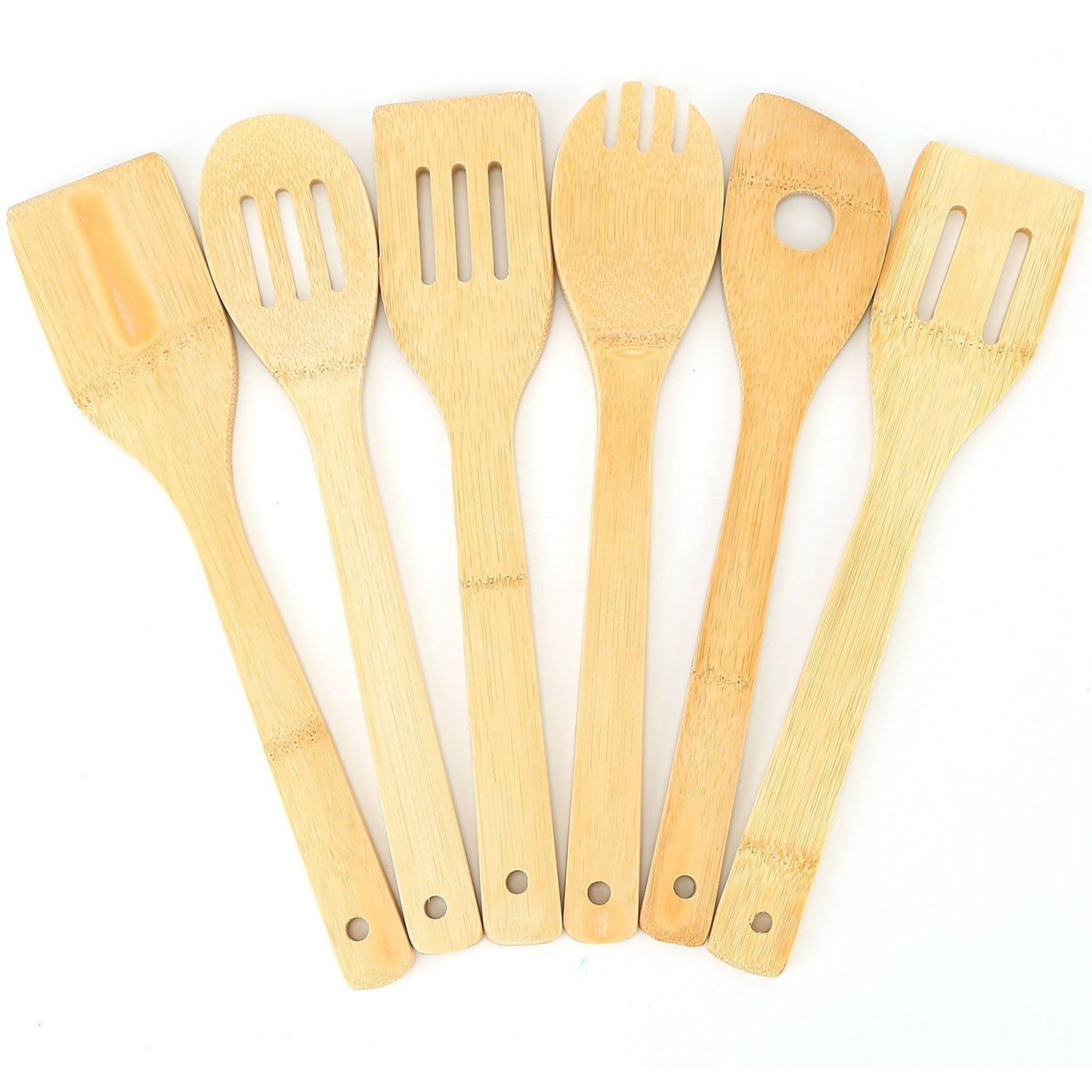 6Pc Bamboo Wooden Spoons and Spatula Set - Nonstick Cookware Kitchen Tools - Wood -