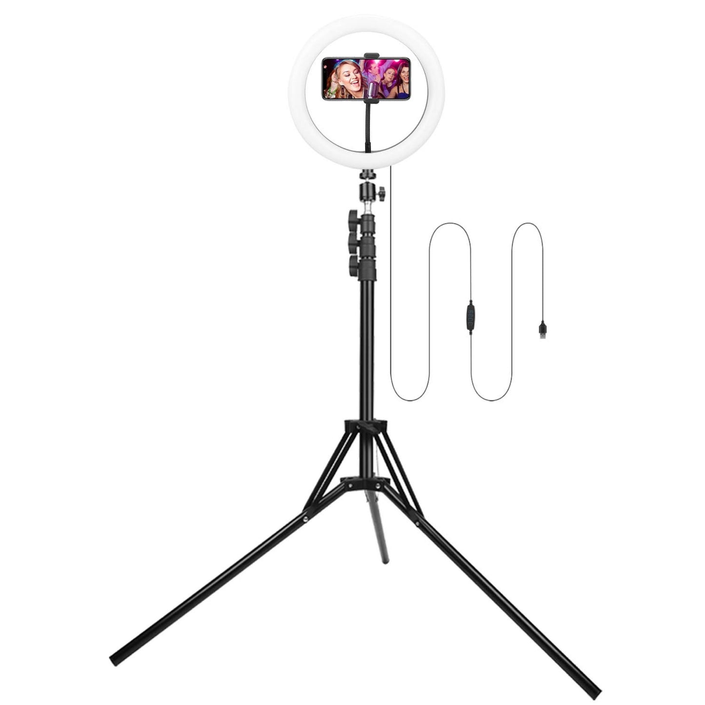 10in LED Selfie Ring Light - Dimmable, 120 LEDs, Adjustable Tripod Stand, Cell Phone Holder - Perfect for YouTube Videos/Live Streams - Black -