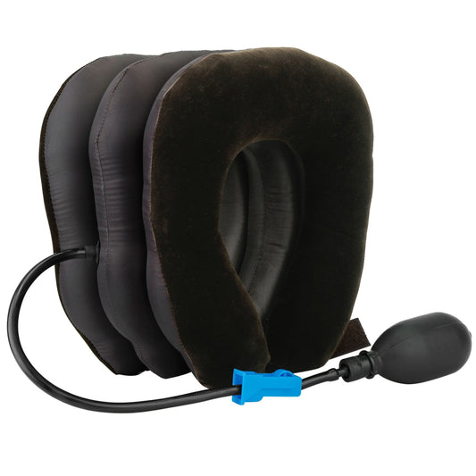 Inflatable Neck Traction Pillow - Travel Support for Neck, Shoulder & Spine Alignment - Black -