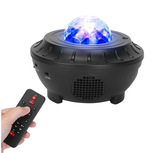 Ocean Wave Star Projector Lamp - RGBW, Wireless Music Speaker, Remote Control - Perfect for Bedroom Ceiling - Black -