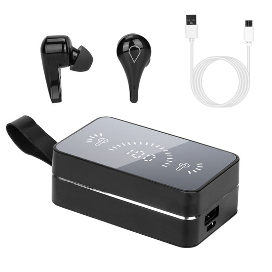 Waterproof True Wireless V5.0 Earbuds - IPX7, Touch Control, In-Ear Stereo, TWS, Noise Canceling, LED Display, Magnetic Charging Dock - Black -