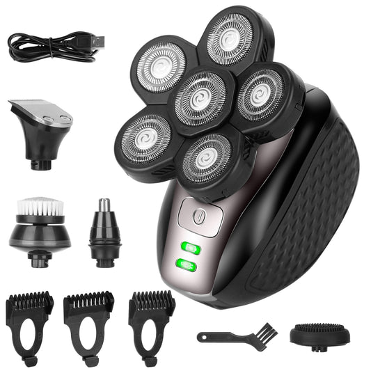 5-in-1 Electric Razor Kit for Bald Men - Rechargeable, Cordless, IPX6 Waterproof - Includes Head Trimmer, Beard Shaver, and 3 Combs - Black -