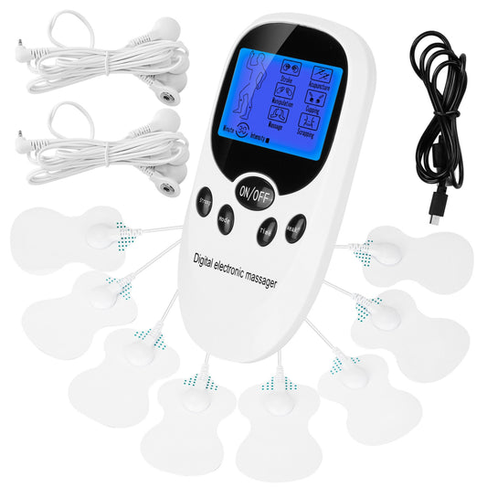 Dual Channel Electric Muscle Stimulator with Electrode Pads - Pain Relief Therapy - White -