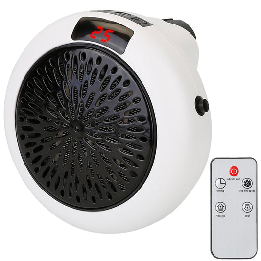 900W Portable Heater Fan - Adjustable Temperature - Auto Shut off - Remote Control - White -