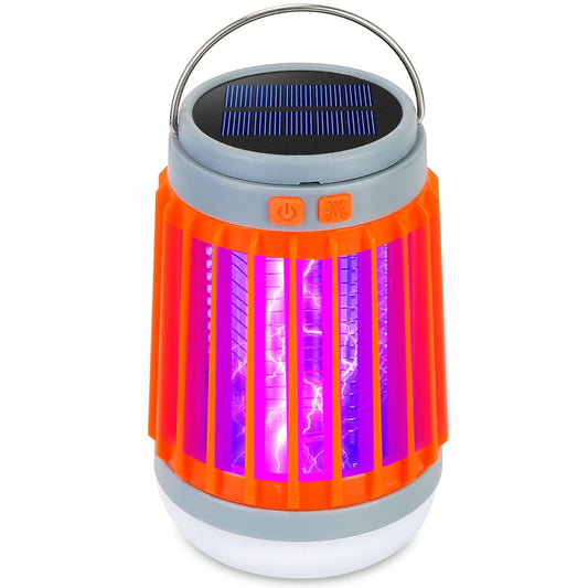 Portable Solar USB Bug Zapper - 5 Light Modes, UV Light, Fly Trap, Hanging Hook - Orange -