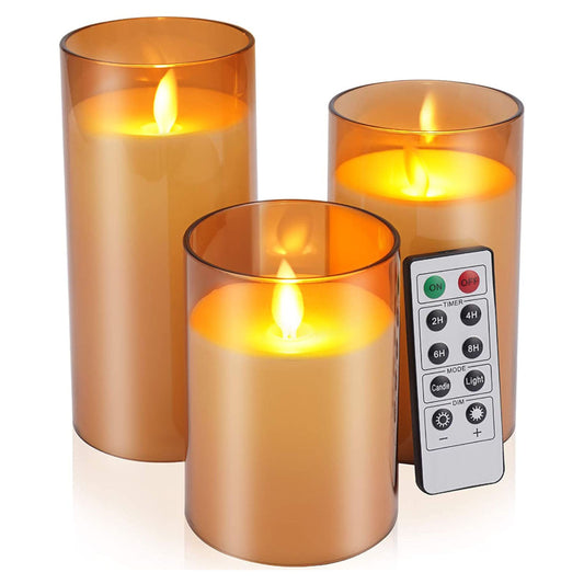 3-Pack LED Flameless Candle Set, Battery Operated, Real Wax Pillar, Warm White, Remote Control Timer - Multi -