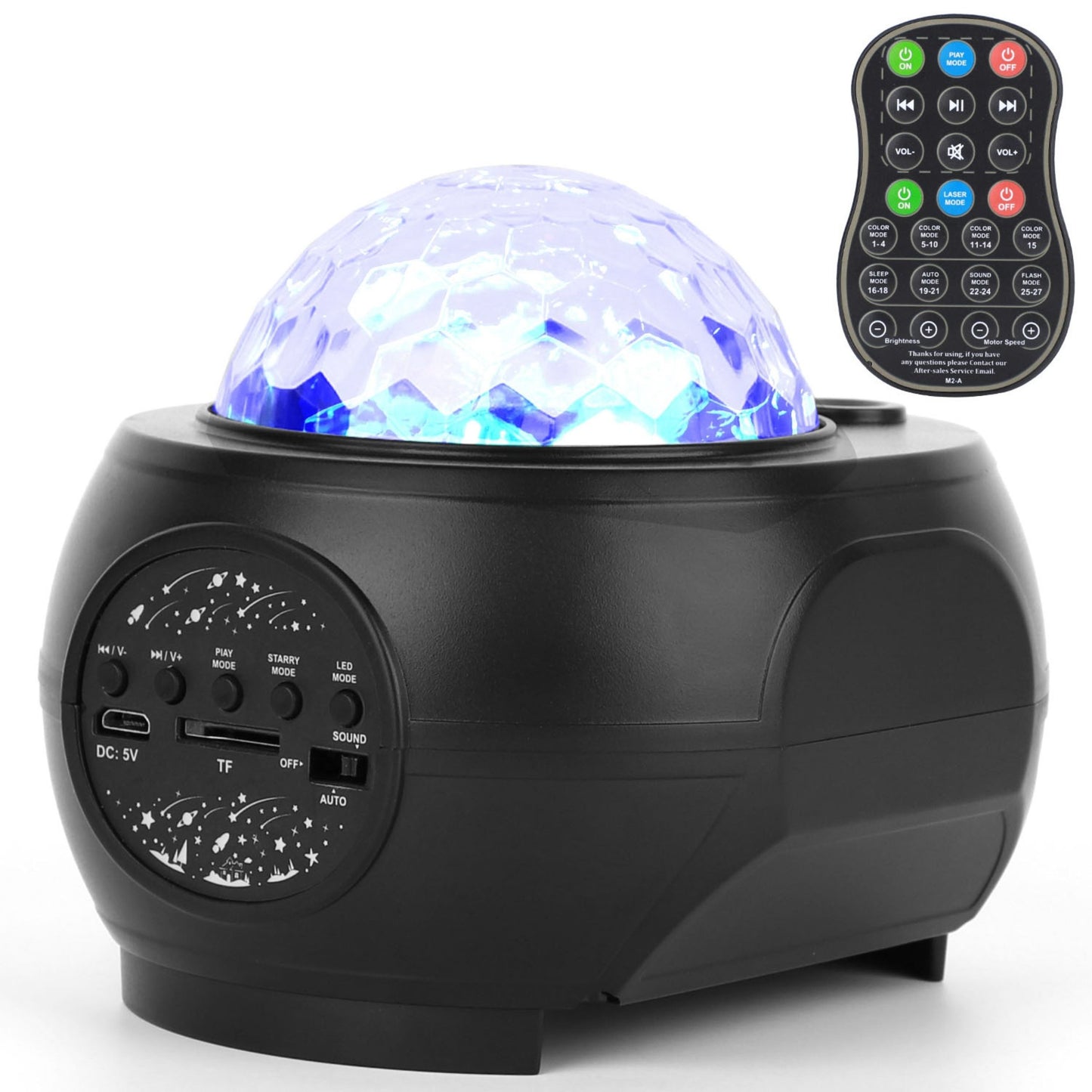 Galaxy Star Projector LED Lamp: USB Ocean Wave Star Light with Remote, Wireless Music Speaker - for Ceiling Bedroom. - Black -