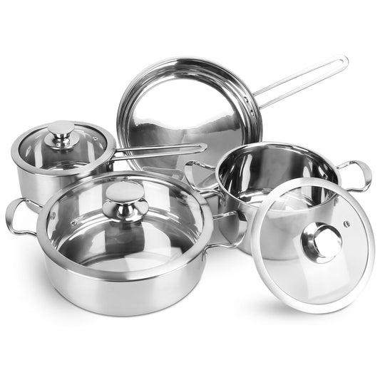 Induction Cookware Set: Stainless Steel, Fast Heat, Dishwasher Safe, 5-Piece - Chrome -