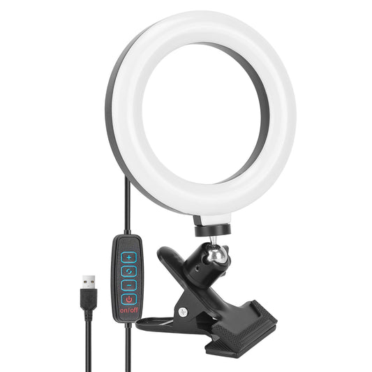 6.3in USB Powered LED Ring Light with Clip - 3 Light Modes, Dimmable - Perfect for Live Stream, Makeup, Photography - Black -