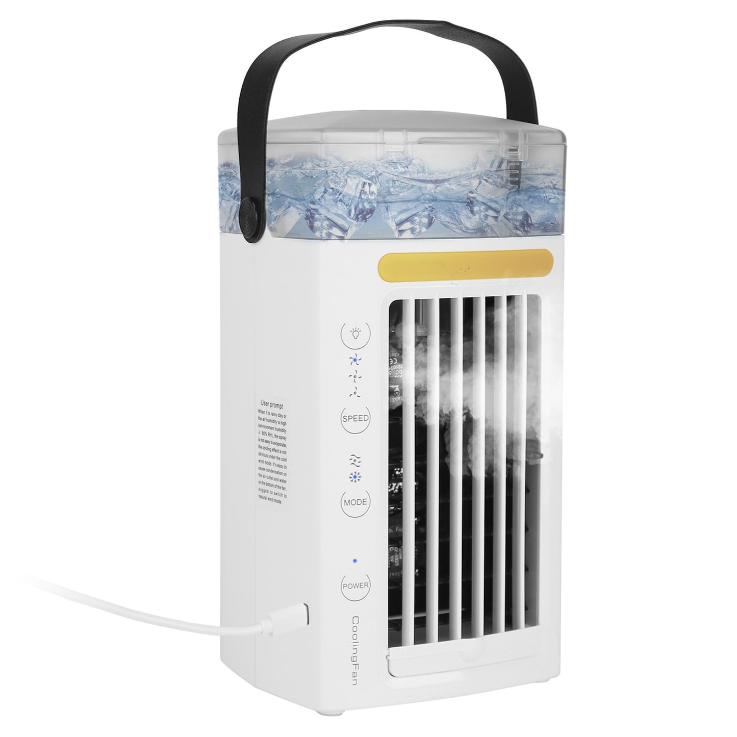 Portable 4-in-1 Air Cooler: Mist Cooling, 3 Speeds, Nightlight - White -