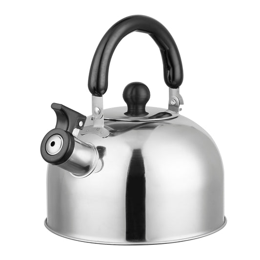 2.1Qt Stainless Steel Whistling Tea Kettle - Stovetop Induction Gas Teapot - Insulated Handle - Ideal for Camping & Office - Chrome -