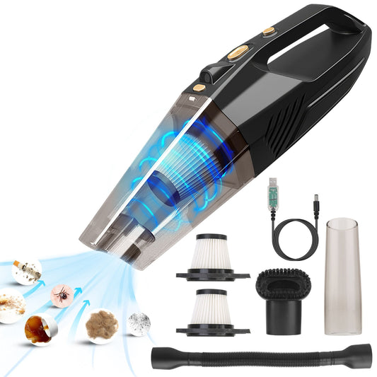 Powerful Handheld Car Vacuum Cleaner - 120W, 8000PA, Cordless, Wet/Dry, Accessory Kit - Black -