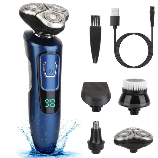 4-in-1 Rechargeable Shaver Kit: Electric Razor, Head Beard Trimmer, IPX7 Waterproof, Dry/Wet Grooming. Cordless. - Black -