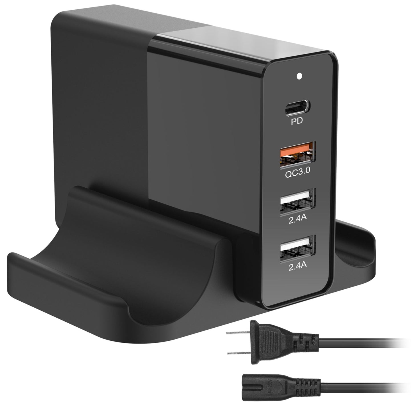 45W 4-Port USB Fast Charger: Type-C Wall PD Adapter with 1 Type-C Port & 3 USB-A Ports - Black -