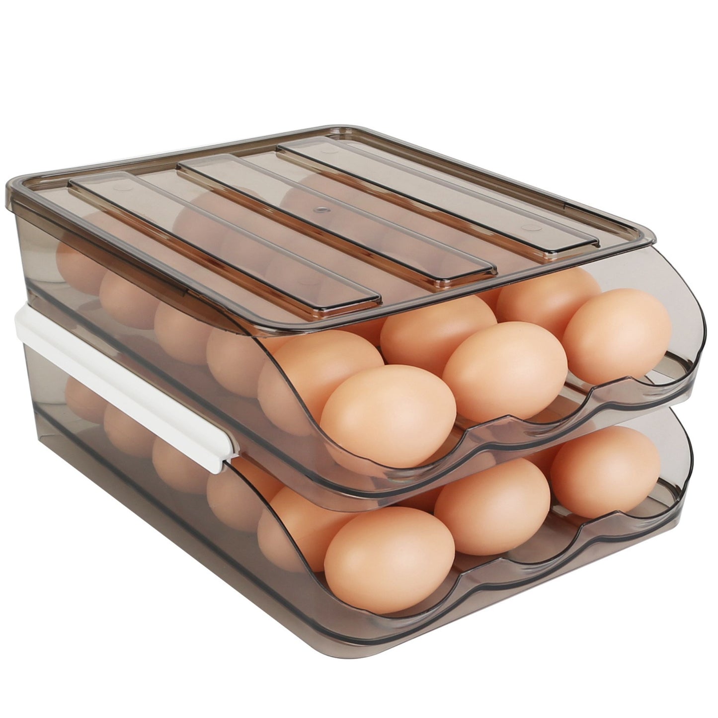 36-Egg Double Layer Automatic Rolling Egg Container Holder with Lid, Refrigerator Egg Storage Box Organizer Bin Tray Rack