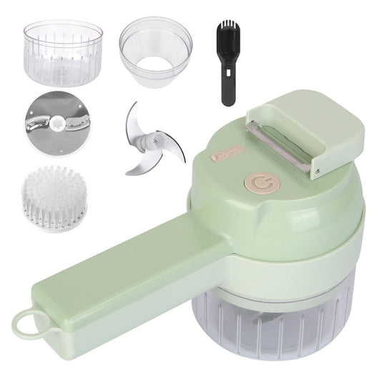 4-in-1 Handheld Electric Cutter: Mini Food Chopper, Grinder, Slicer, Dicer. Rechargeable, for Vegetables, Fruits, Garlic, Meat, Ginger. - Green -