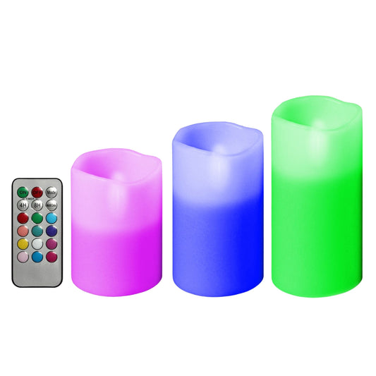 3Pcs Flameless Votive Candles - Wireless LED Flickering w/ Remote Control Timer (Battery Operated) - Multi -