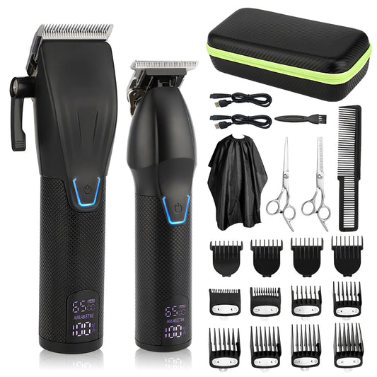 Men's Cordless Clipper Trimmer Set - Electric Barber Haircut Combo Kit with Beard T Outliner Shaver - Includes Hair Cutting Clippers and Trimmers - Hair Grooming Kit - Black -