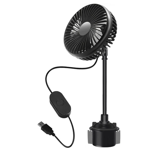 Portable Car Cup Holder Fan w/ 3 Speeds | Adjustable Gooseneck | Fits Car Van Truck SUV RV - Black -