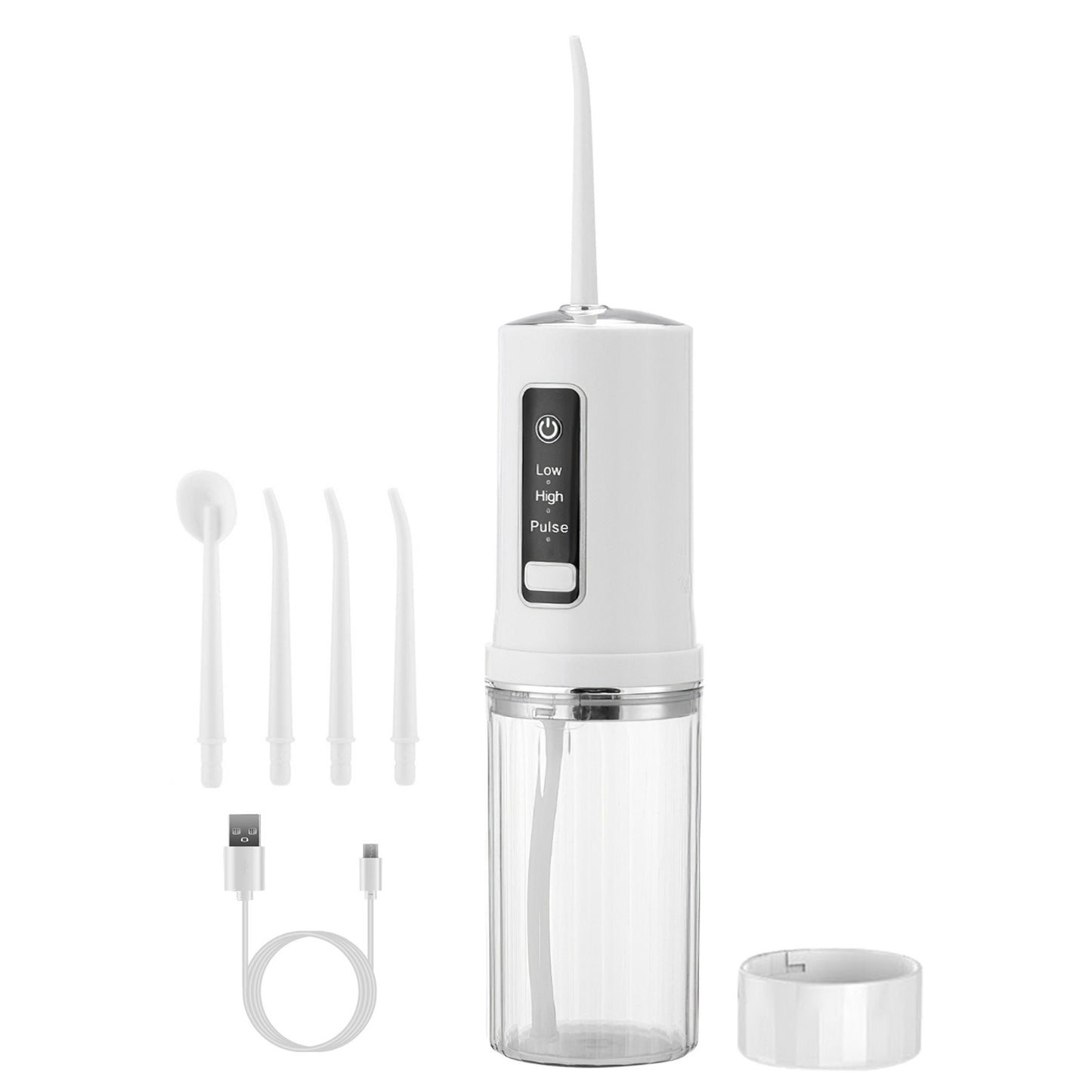 Cordless Water Flosser 3 Modes 4 Nozzles 7.8oz Tank Portable Dental Oral Irrigator for Travel - White -