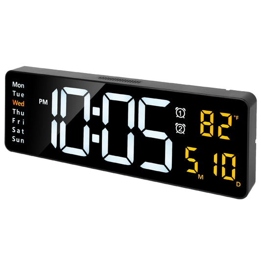 LED Wall Clock with Remote Control - 15.7in, 10 Brightness Levels, 3 Alarms, Countdown, Calendar - Black -