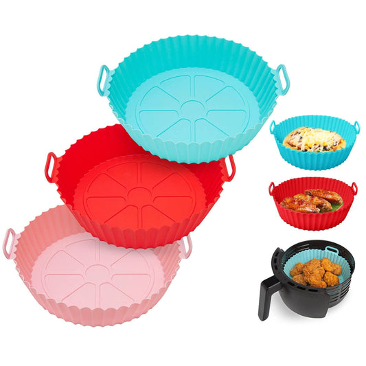 3Pcs Foldable Air Fryer Silicone Pot 464°F Heat Resistant Round Replacement for Parchment Liners, 3 Food Grade Baking Pans - Multi -