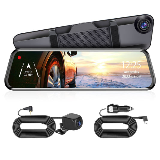 4K 12in Car DVR Dash Cam Recorder 170° Loop Recording Motion Detection Night Vision Voice Control APP Control G-sensor - Black -