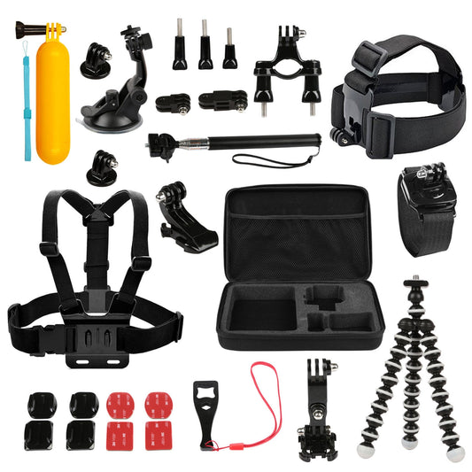 26-in-1 GoPro Accessory Kit for Hero 5/4/3+/3/2/1 Cameras - Outdoor Sports Action Kit w/ Chest Strap, Selfie Stick, Floating Hand Grip - Black -