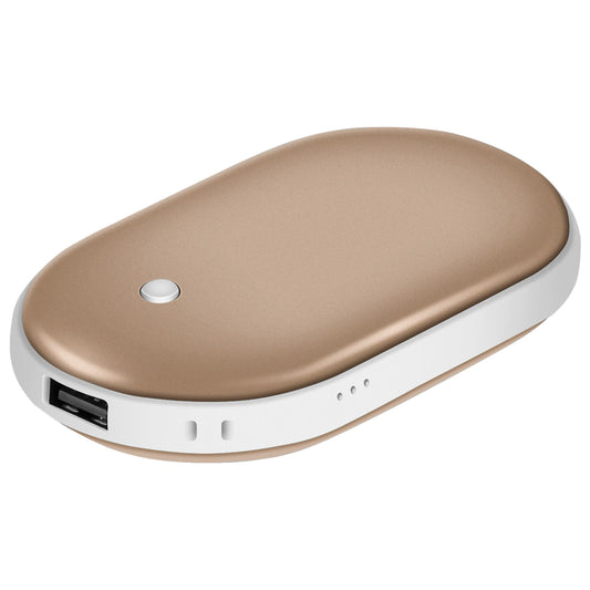 5000mAh Portable Hand Warmer & Power Bank - Rechargeable, Double-Sided Heating, Pocket Size - Gold -