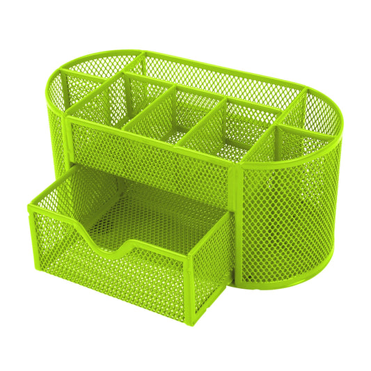 9-Compartment Metal Mesh Pencil Holder Desk Organizer, Pen Storage - Green -