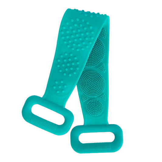 Exfoliating Silicone Body Scrubber Belt with Massage Dots - Shower Strap Brush with Adhesive Hook - Green -