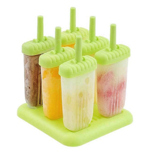 6Pcs Reusable Ice Pop Maker, DIY Ice Cream Bar Mold - Homemade Iced Snacks, Plastic Popsicle Mold - Green -