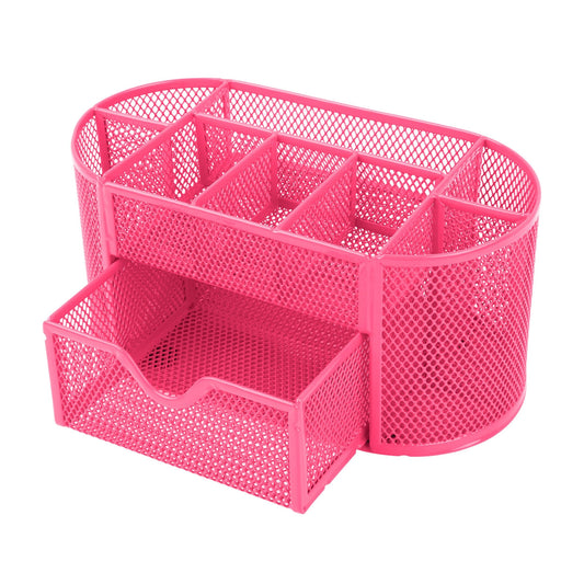 9-Compartment Metal Mesh Pencil Holder Desk Organizer, Pen Storage - Hot Pink -