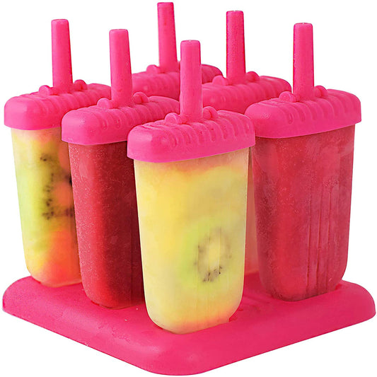 6Pcs Reusable Ice Pop Maker, DIY Ice Cream Bar Mold - Homemade Iced Snacks, Plastic Popsicle Mold - Hot Pink -