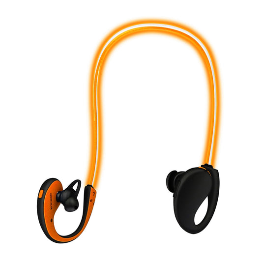 Wireless Neckband Earphones V4.1 HD Stereo Sweat-proof Headphones with LED Light Mic - 8Hrs Work, Running - 1 Pack - Orange -