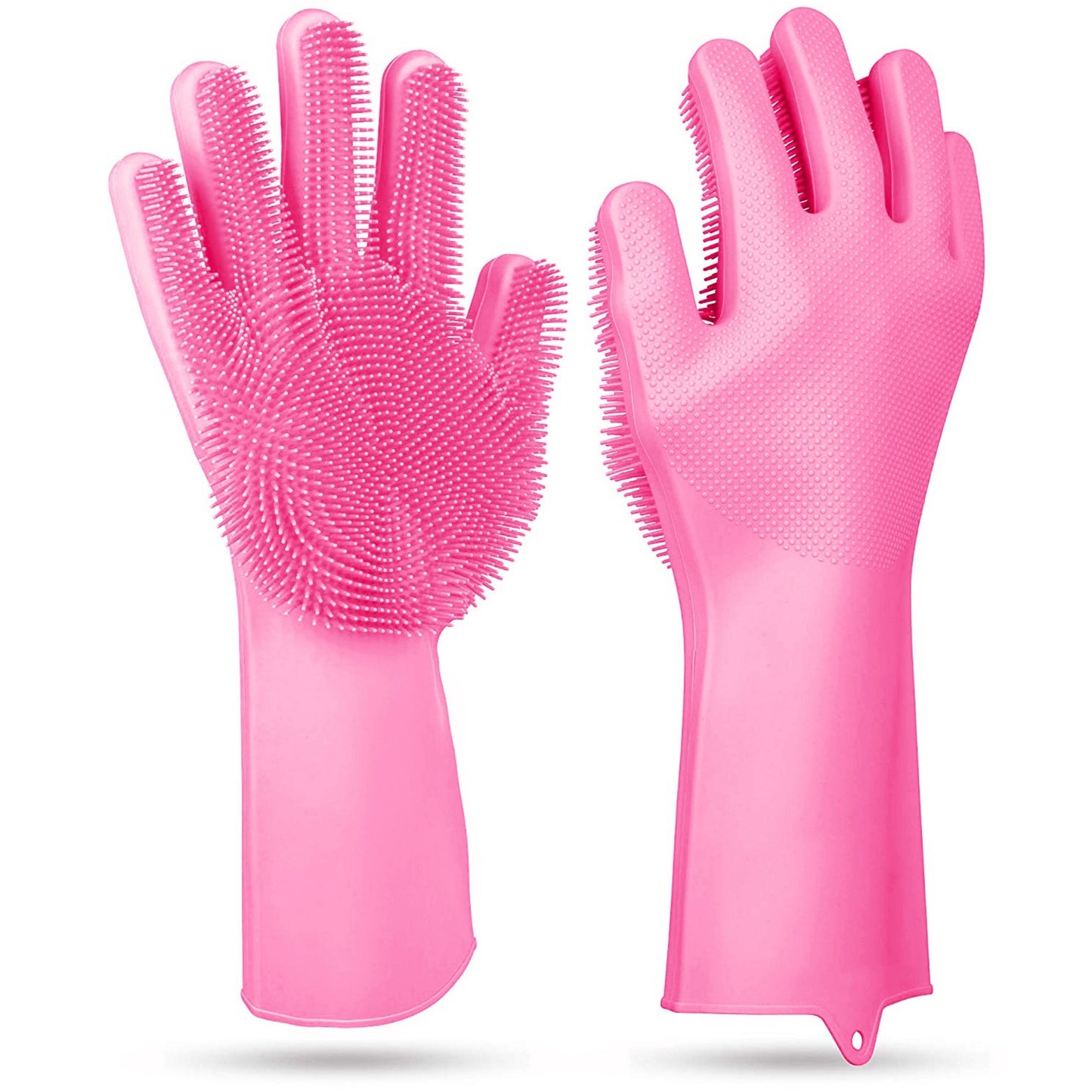 1 Pair Silicone Dishwashing Gloves | Cleaning Sponge Scrubber | Heat Resistant | Pet Safe | Wash Gloves - Pink -