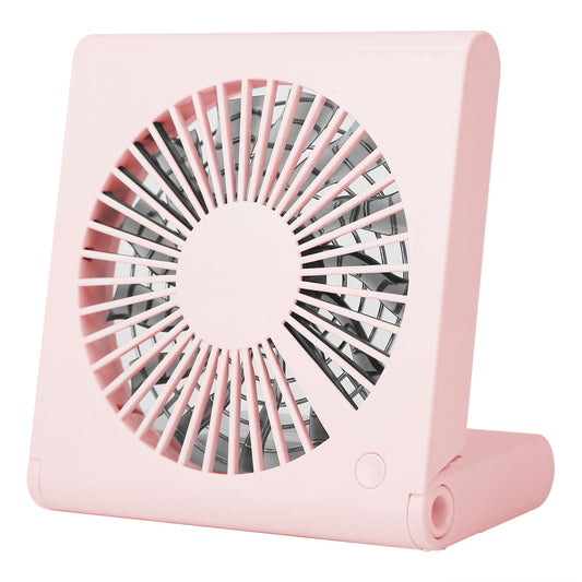 Portable USB Rechargeable Desk Fan - Low Noise, 3 Speeds, Battery Operated - Ideal for Office, Travel - 120° Rotatable - Pink -