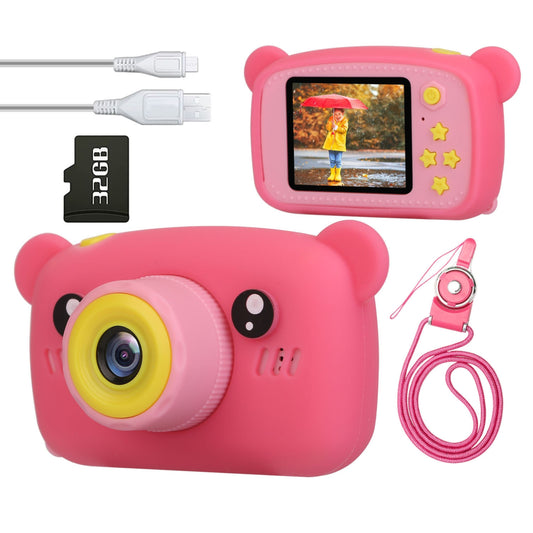 Kids Digital Camera - 2.0in Screen, 4X Digital Zoom, 5 Games, 32G MMC Card - Perfect Christmas & Birthday Gift for 3-10 Year Olds - Pink -