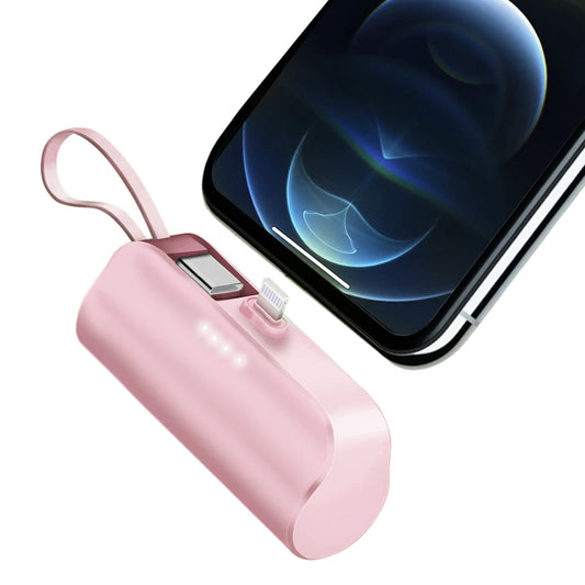 Compact 5000mAh Power Bank with Type-C & IOS Cable - Dual Output, Compatible with IOS & Samsung - Pink -