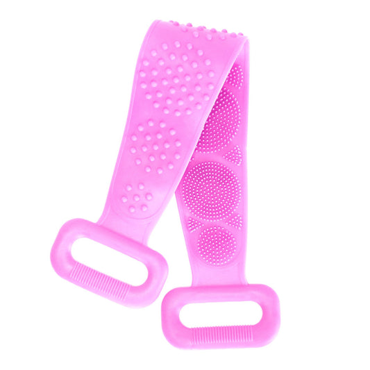 Exfoliating Silicone Body Scrubber Belt with Massage Dots - Shower Strap Brush with Adhesive Hook - Purple -